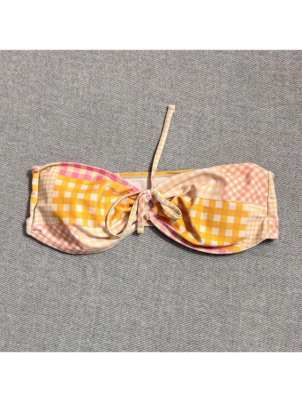 SHEIN Yellow Pink Plaid String Bikini top M